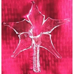 Vintage Hamon Art Glass Clear Stem Hibiscus Lily Flower Bud Vase Hand Blown